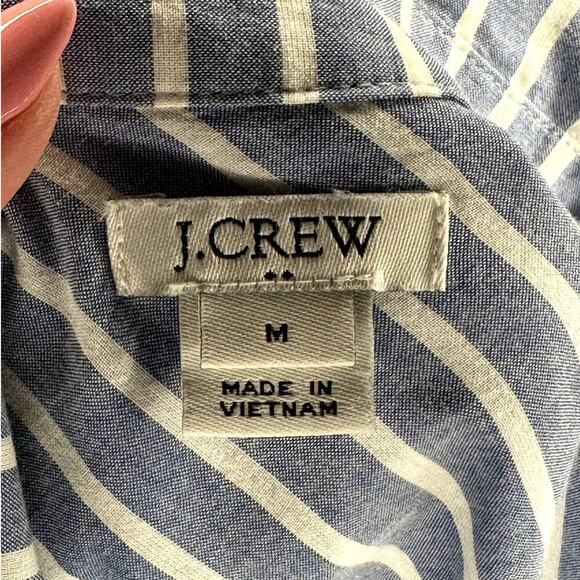 J. Crew Fact Blue White Vertical Stripe Tie-Front Button Up Shirt Blouse Size M - Picture 3 of 4